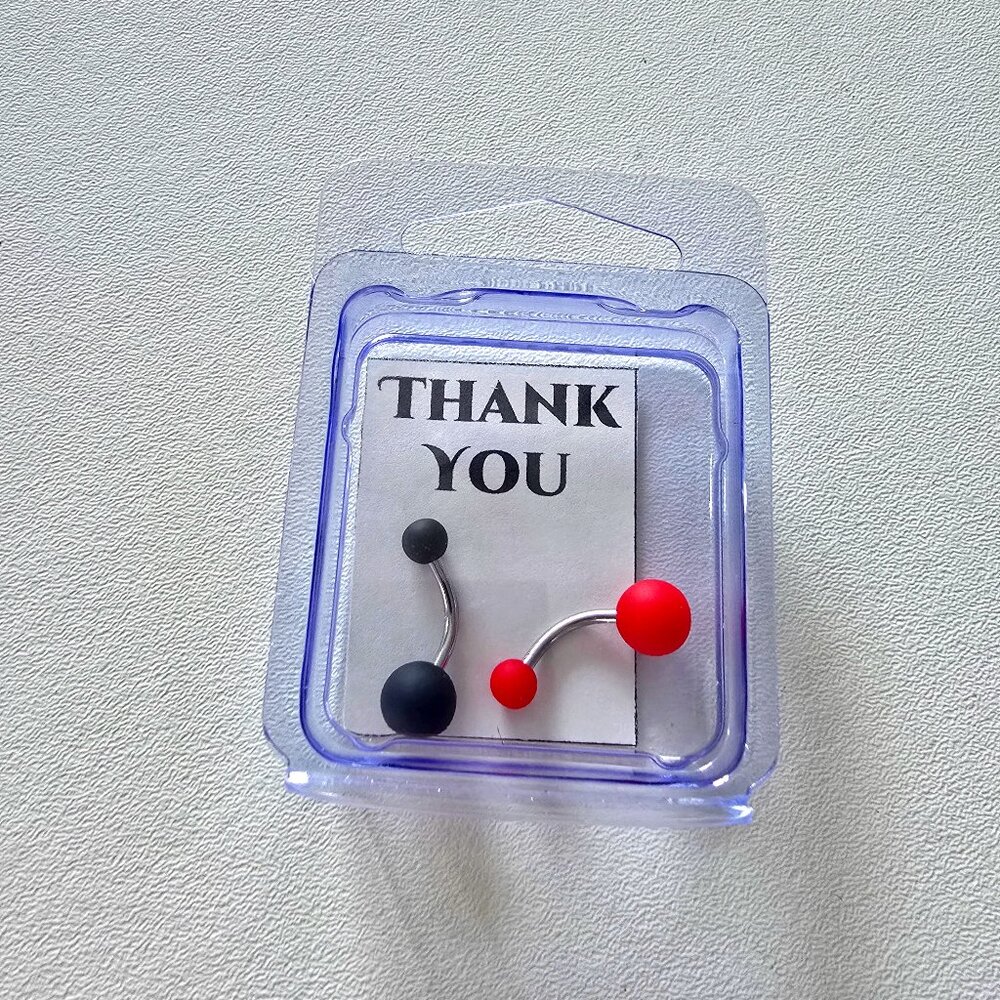 Two double acrylic ball belly button rings red and black NWT